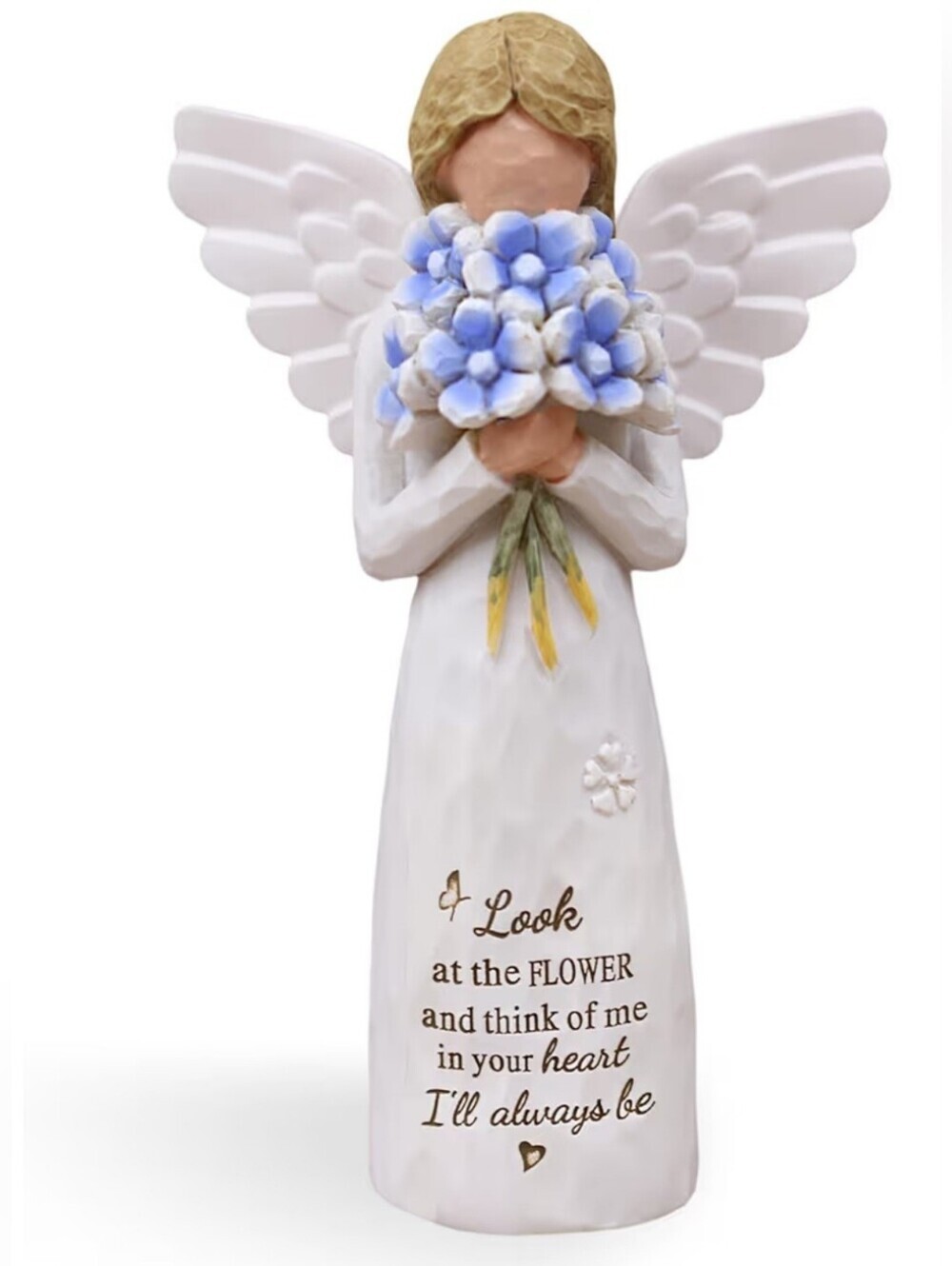 Angel Figurine with Blue Floral Bouquet – Brand New in Box – Inspirational Home